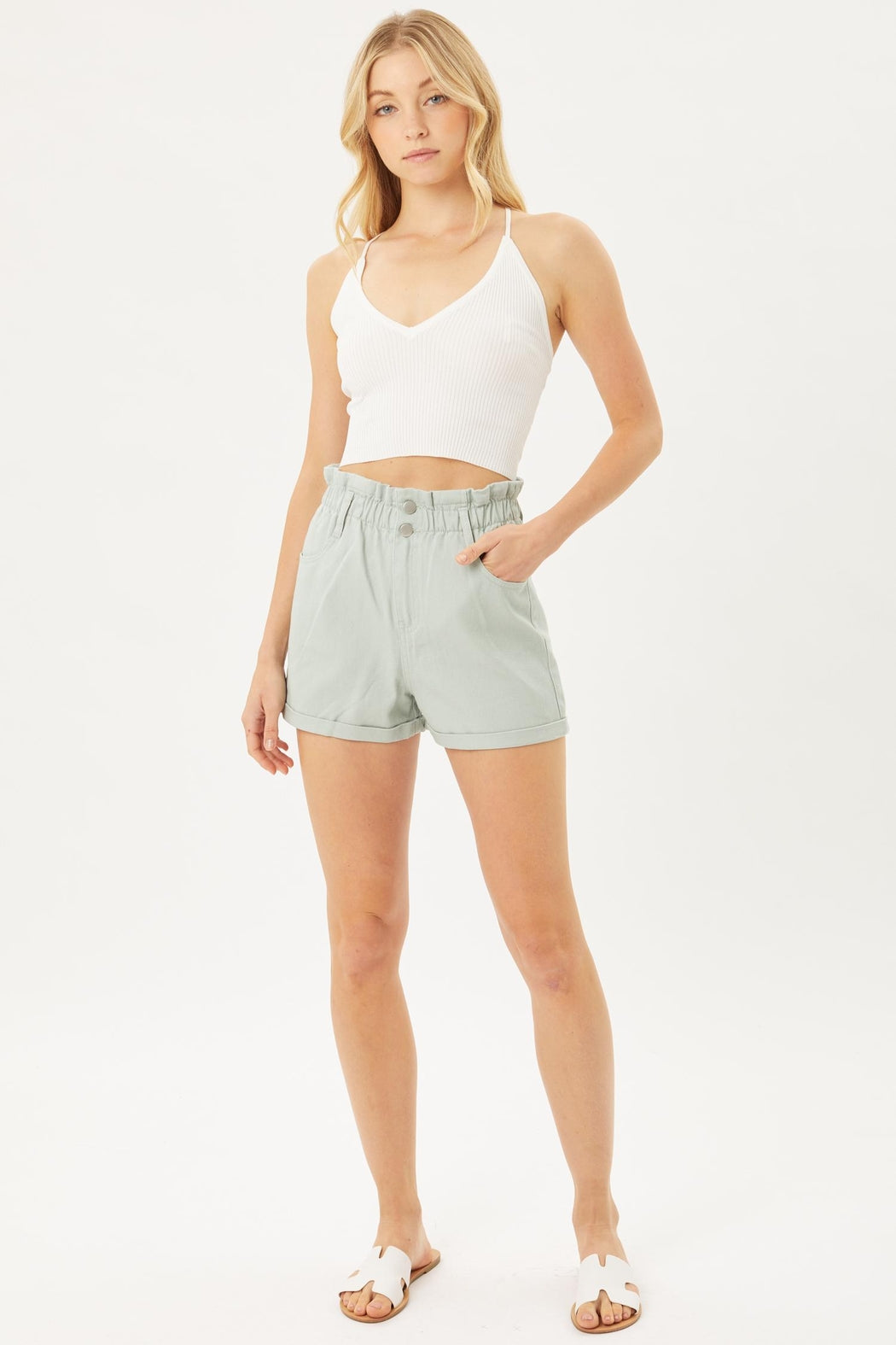 Mint Ruffle Waist Shorts