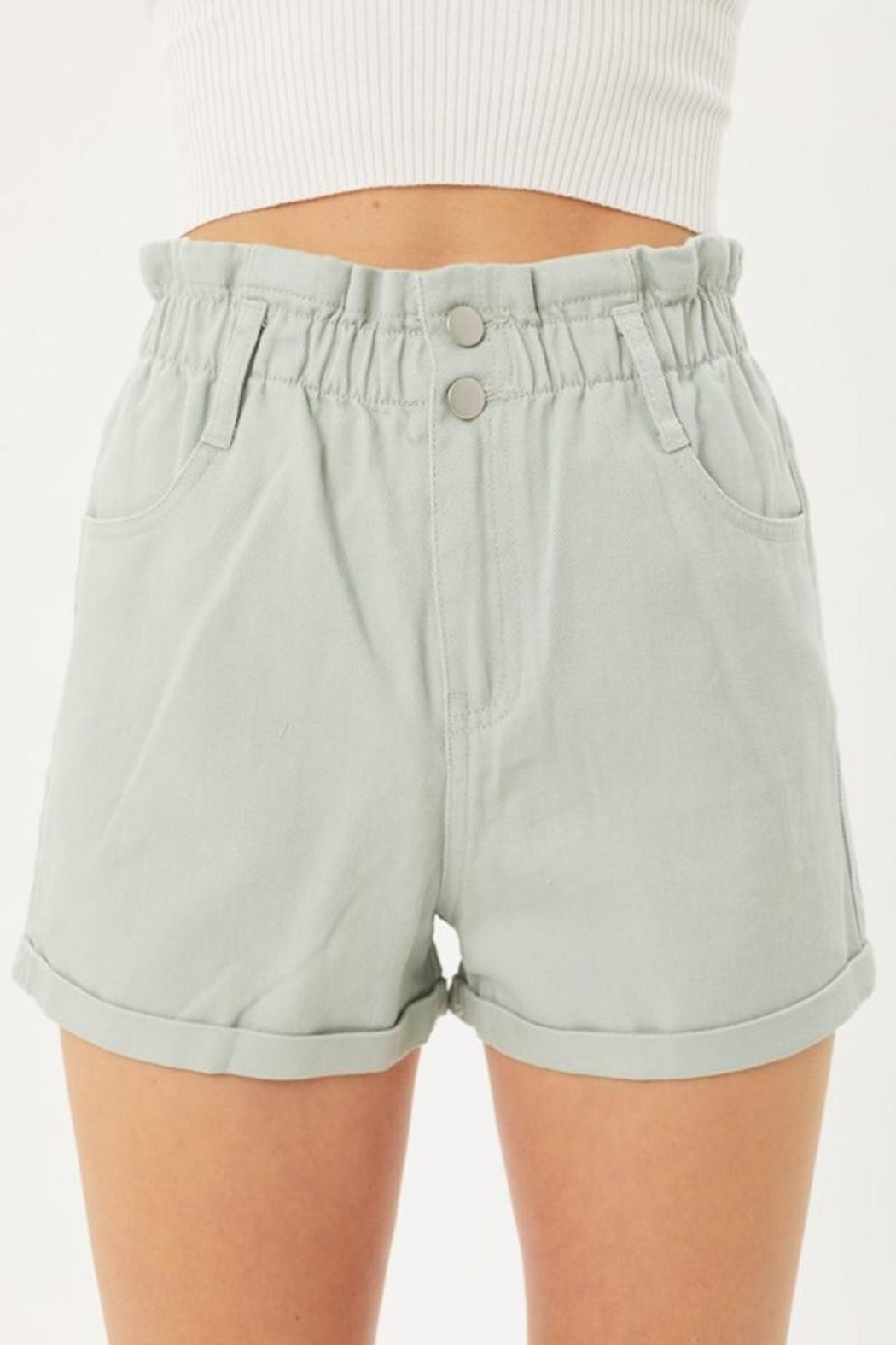 Mint Ruffle Waist Shorts