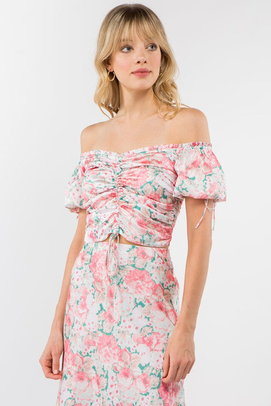 Sarah's Satin Floral Ruche Top