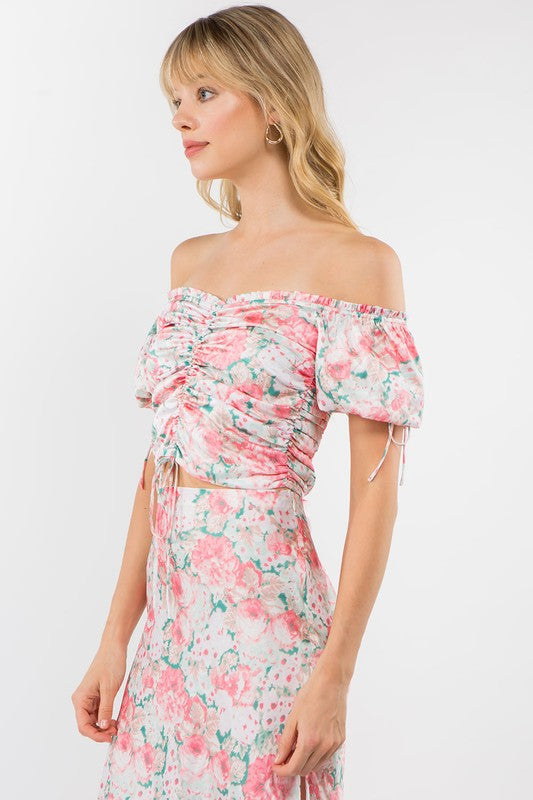 Sarah's Satin Floral Ruche Top