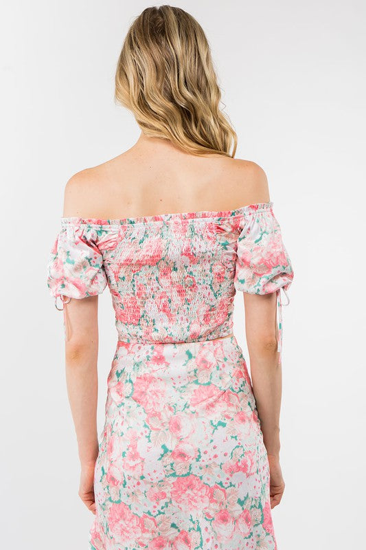 Sarah's Satin Floral Ruche Top