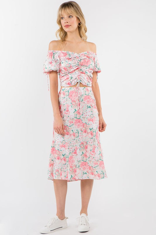 Sarah's Satin Floral Ruche Top
