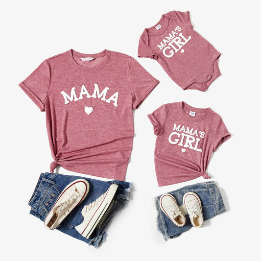 Mommy and Me Heart Pattern Cute Foam Printing Pink Tops