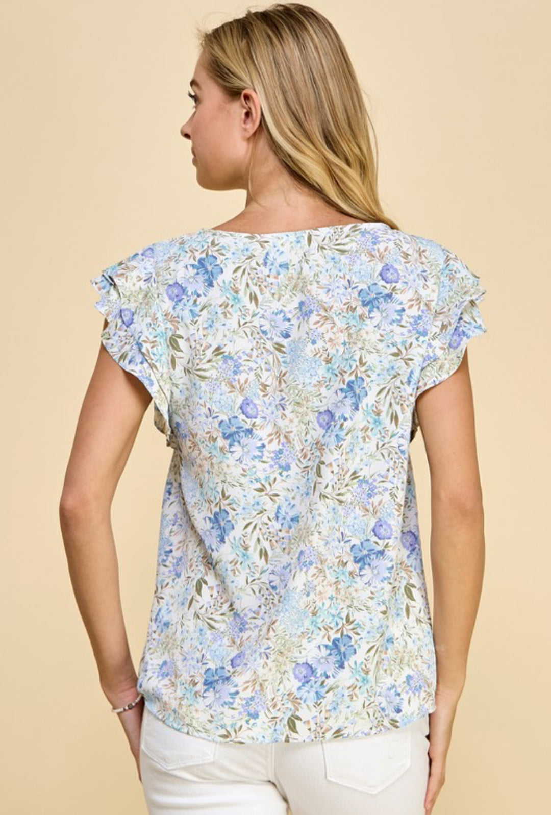 Blue Floral Ruffle Blouse