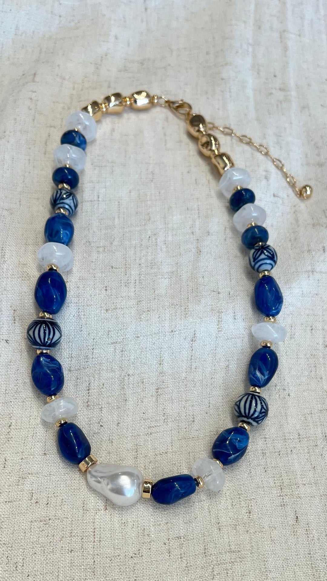 Blue Pearl Beaded Necklace
