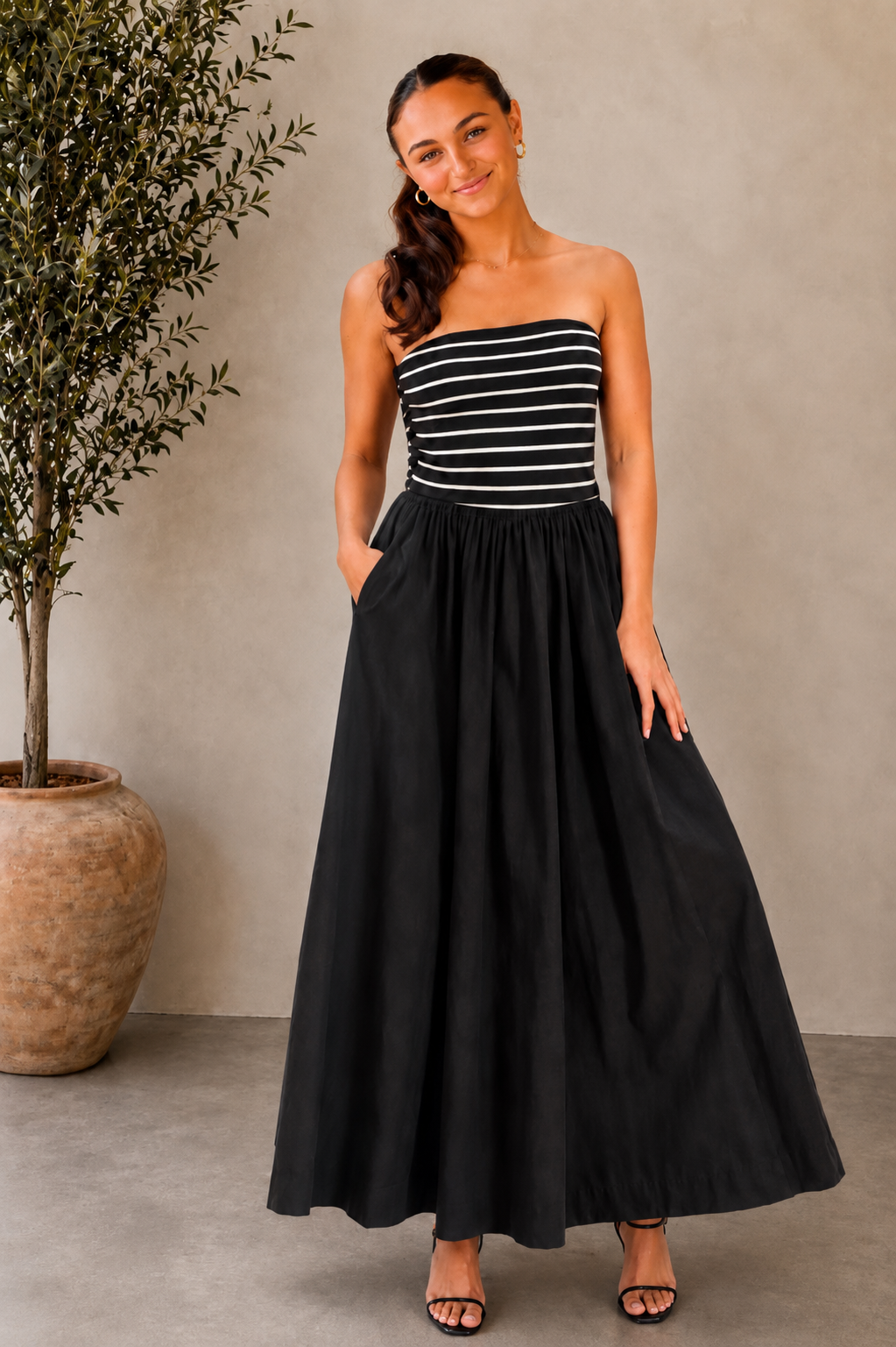 petite strapless maxi dress PrettyLittleThing Petite Baby Blue Ruched Slinky Bandeau Maxi Dress