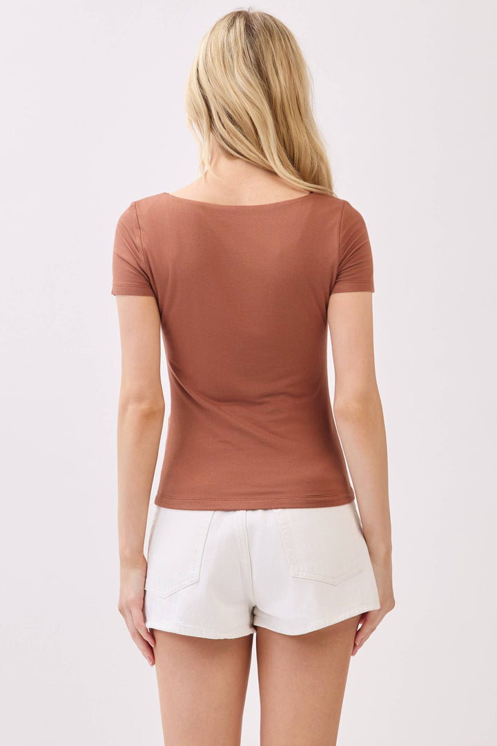DOUBLE LAYER SQUARE NECK SHORT SLEEVE TOP - VT30991