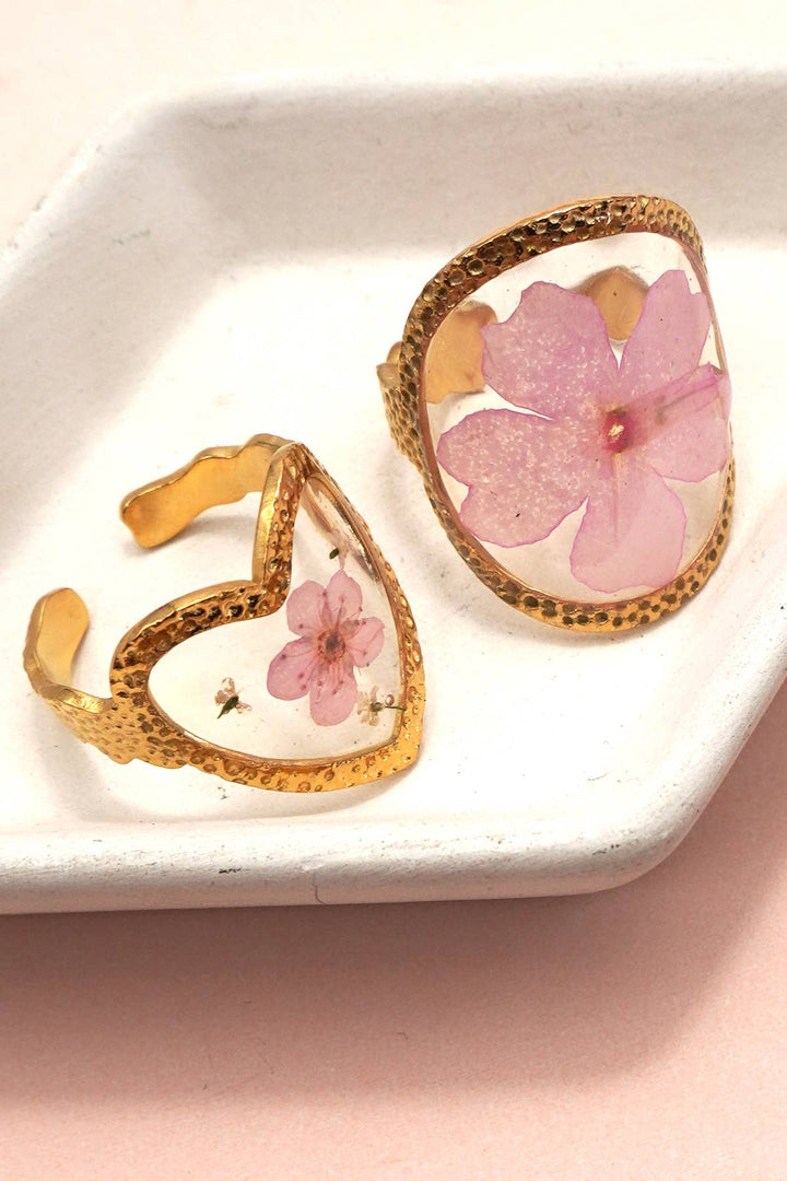 18K STAINLESS STEEL TARNISH FREE FLORAL RINGS | 40R104