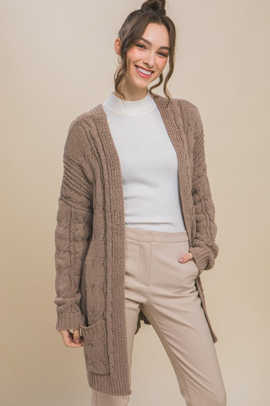 Comfy Truffle Chenille Cable Knit Cardigan