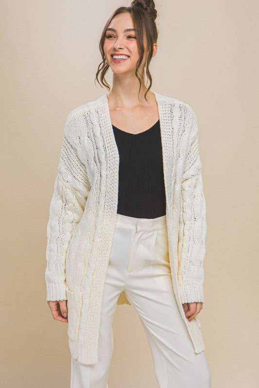Comfy Ivory Chenille Cable Knit Cardigan