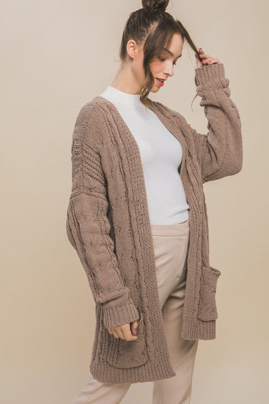 Comfy Truffle Chenille Cable Knit Cardigan