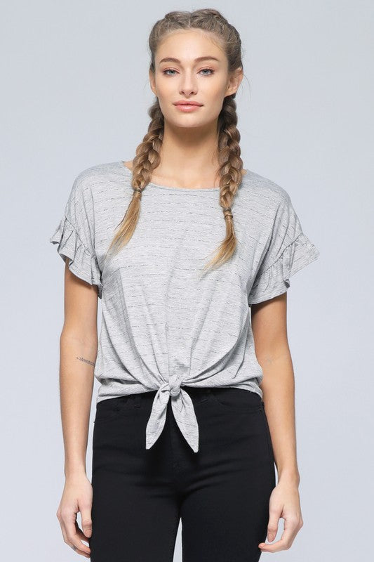 Grey Heathered Ruffle Top