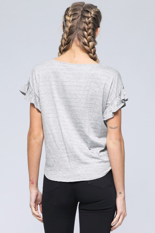 Grey Heathered Ruffle Top