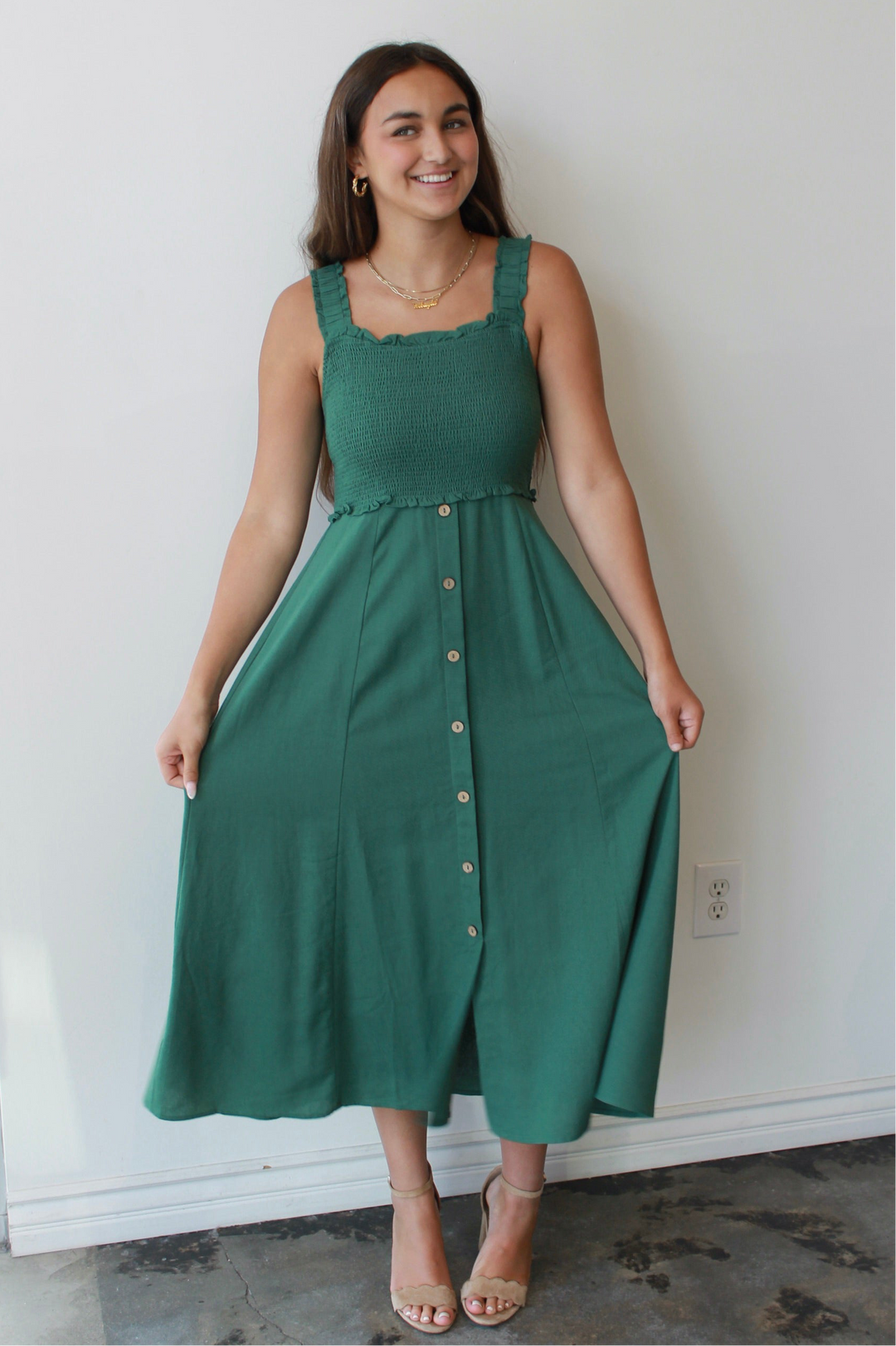 Evergreen Smocked Midi