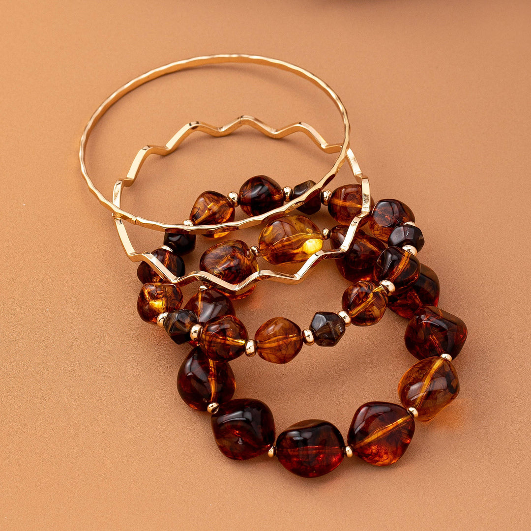 BOHO MULTI ACRYLIC FACET GOLD BRACELET SET | 80B1565