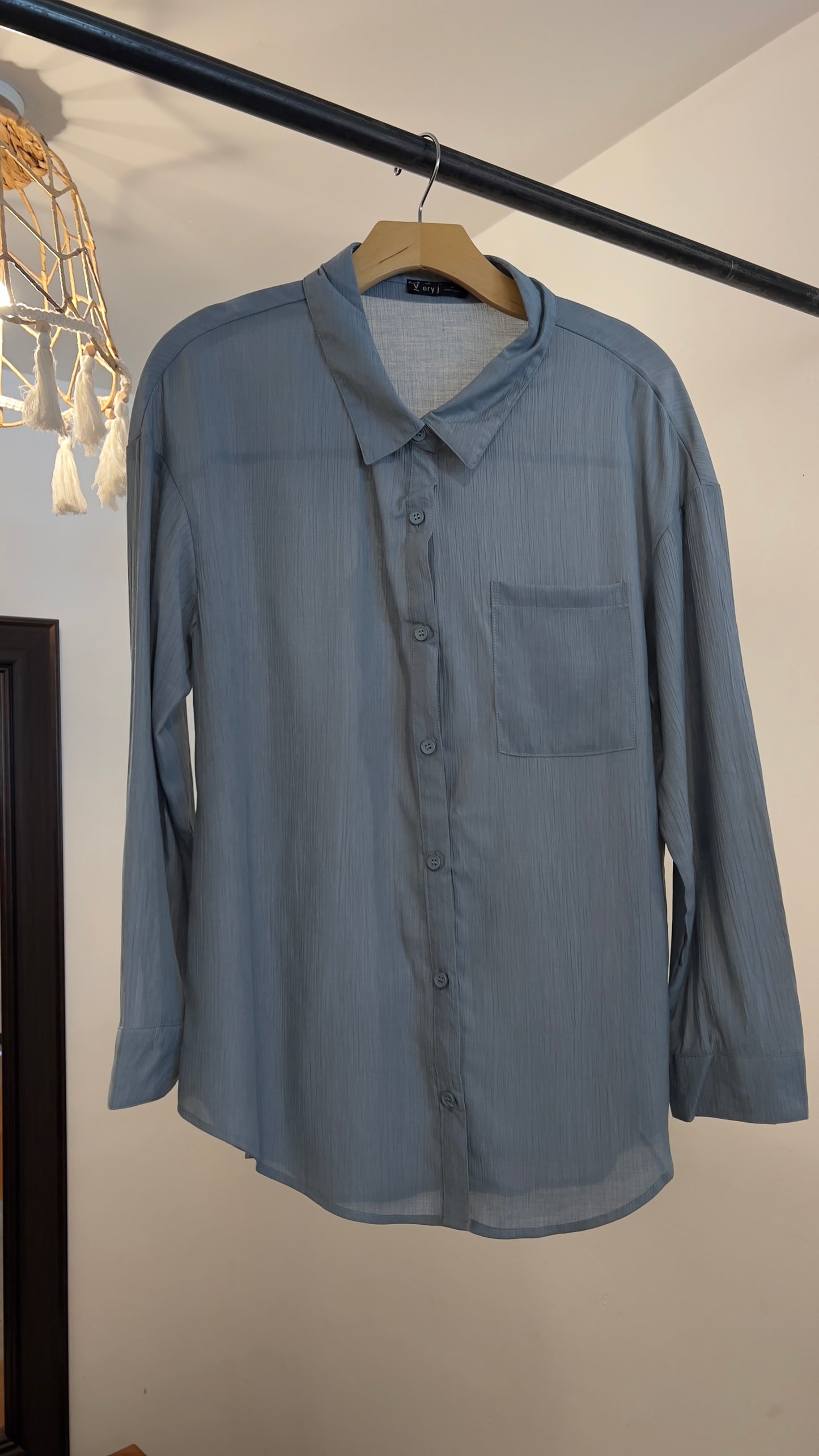 Teal Grey button Up