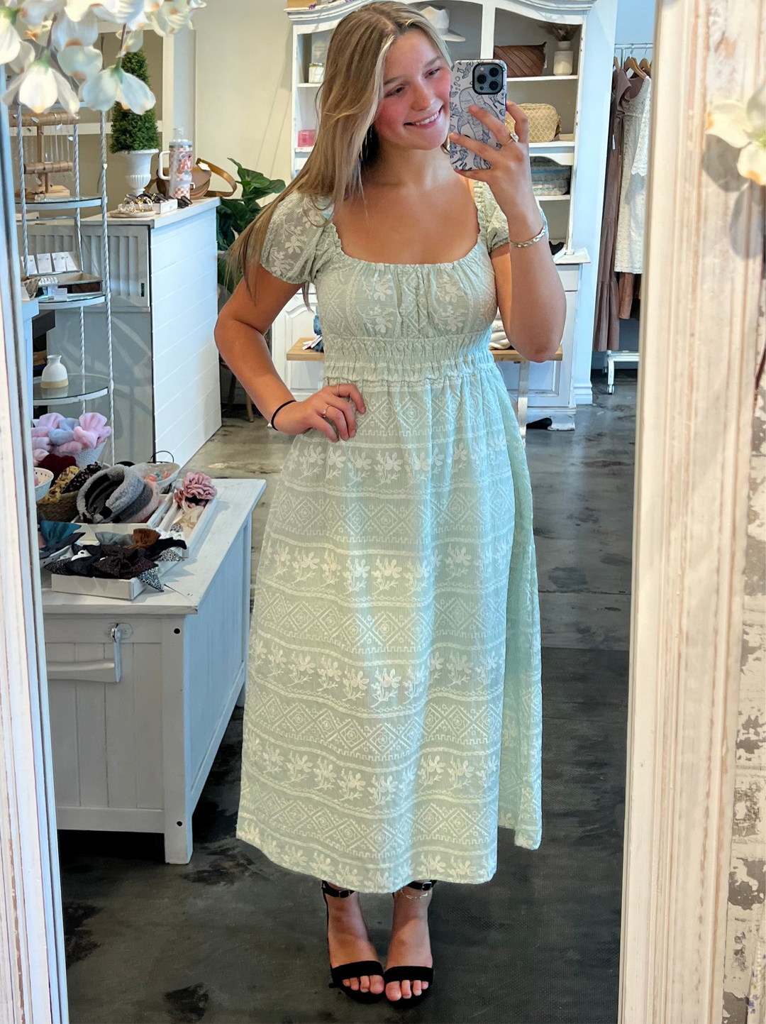 Sage Meadow Embroidered Midi Dress