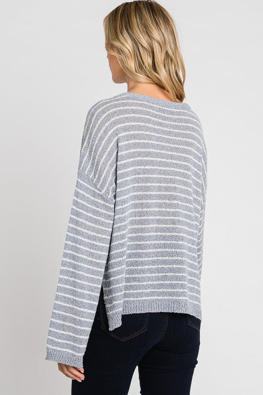 Striped Side Slit Sweater Top