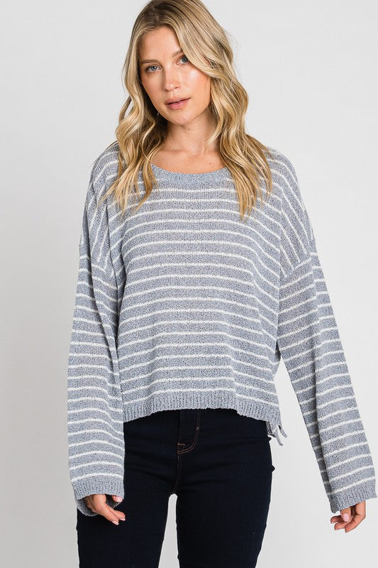 Striped Side Slit Sweater Top