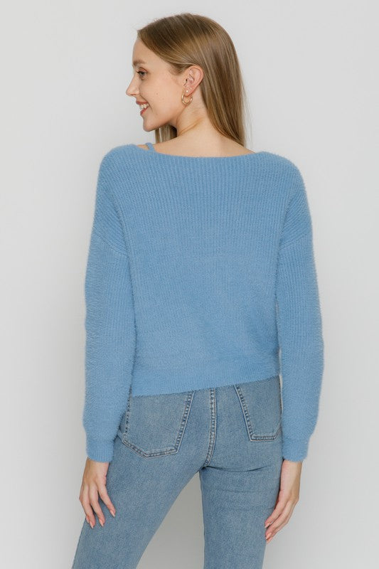 Unbalanced V-Neck Sweater Top