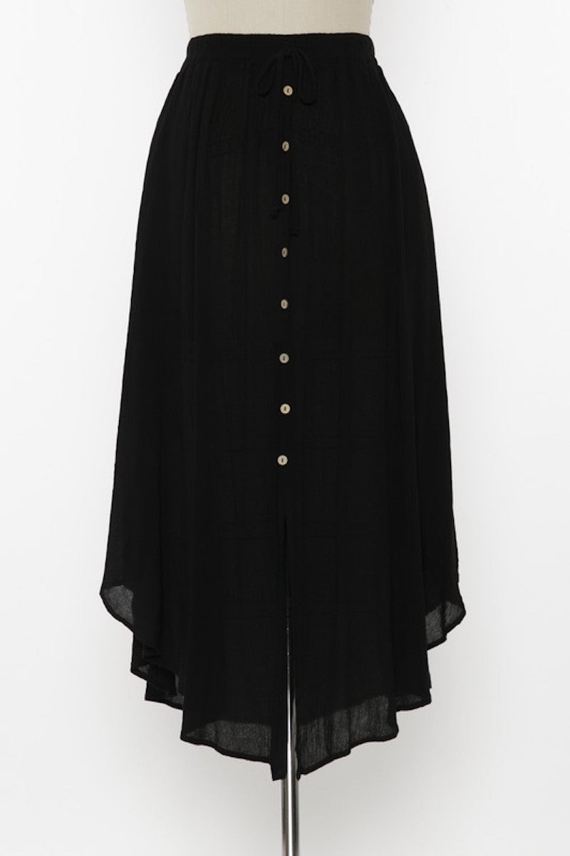 Black flowy button midi skirt