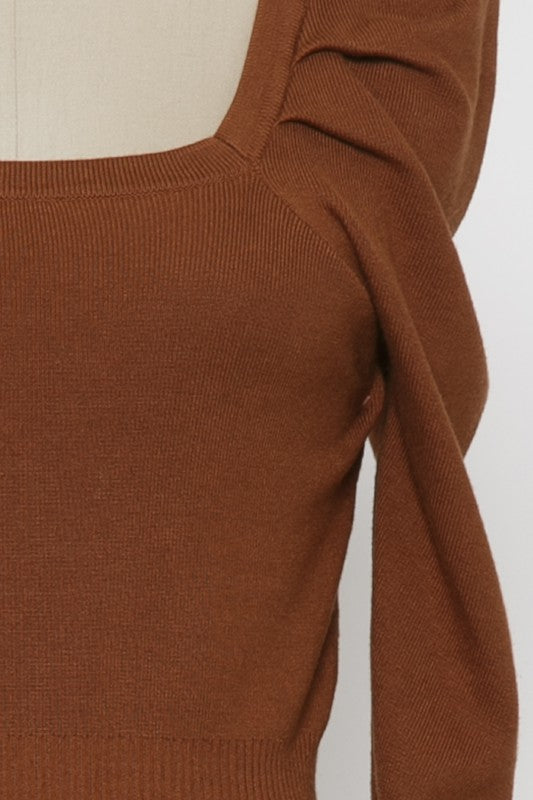 Rust Puff Sleeved Sweater Top