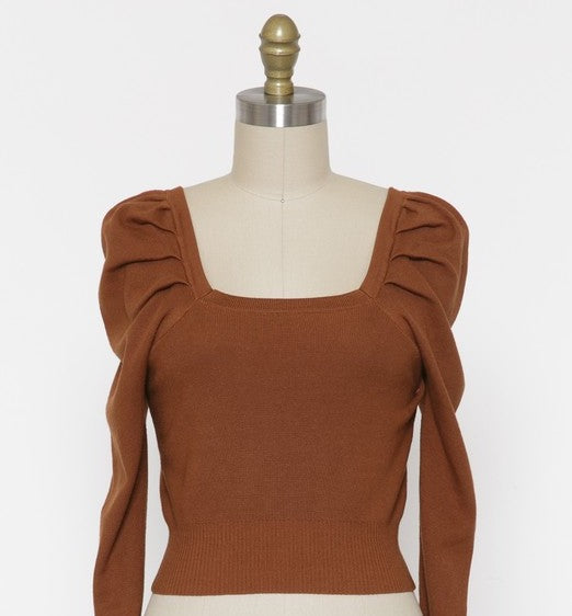 Rust Puff Sleeved Sweater Top