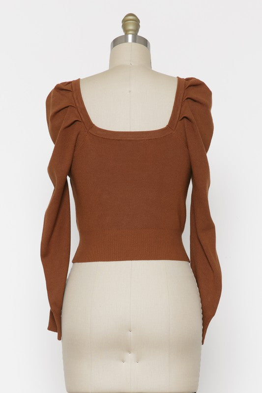 Rust Puff Sleeved Sweater Top