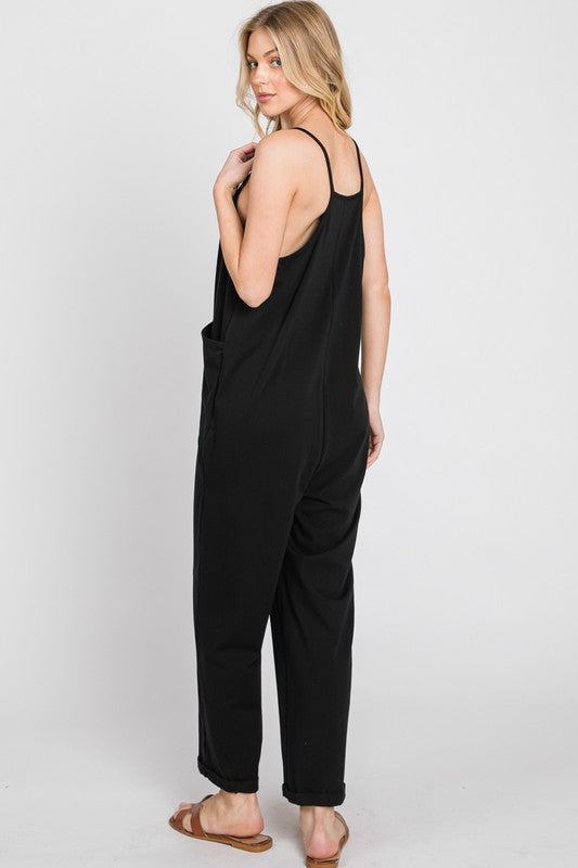 Black Cotton Relaxed Cami Jumpsuit