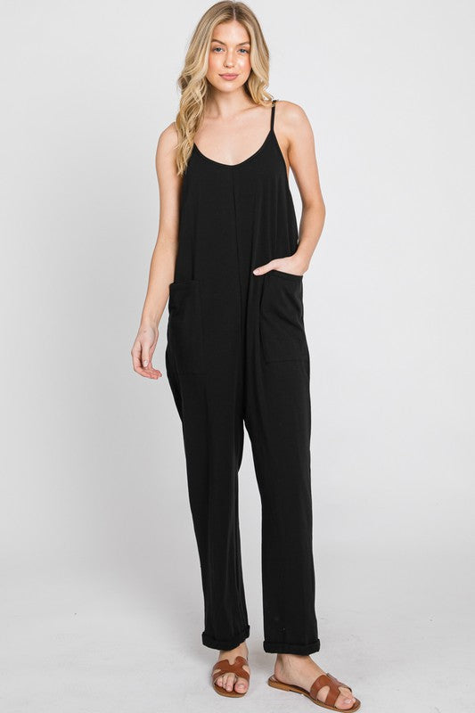 Black Cotton Relaxed Cami Jumpsuit