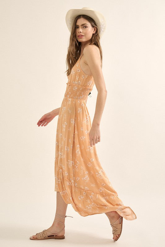 apricot floral maxi dress Watercolour Floral Smocked Maxi Dress