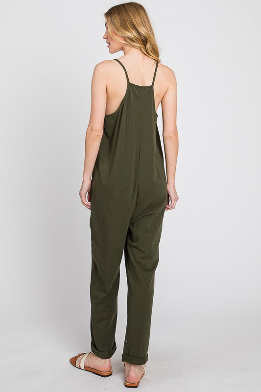 Dark Olive Cotton Relaxed Cami Jumpsuit