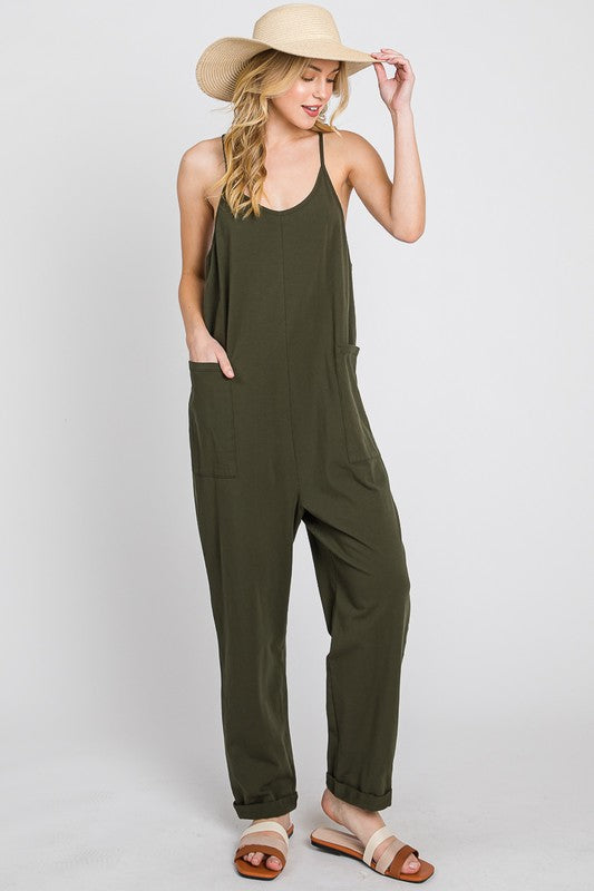 Dark Olive Cotton Relaxed Cami Jumpsuit
