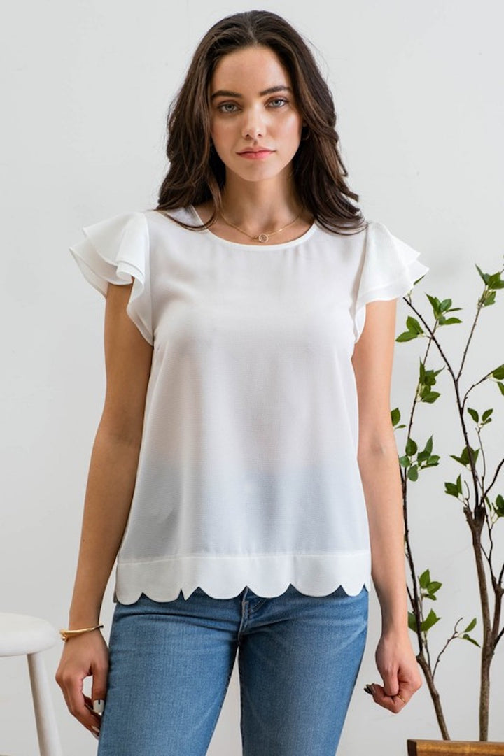 White Flutter Sleeve Blouse