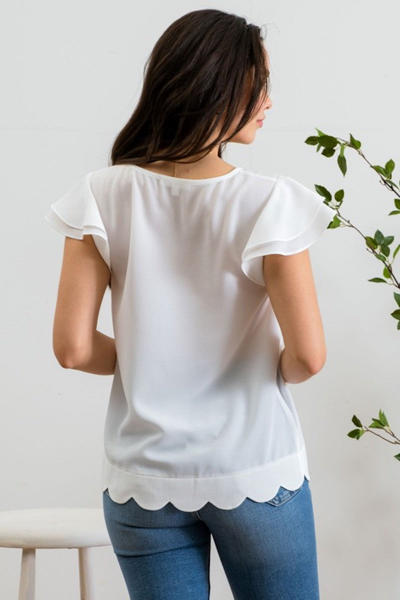 White Flutter Sleeve Blouse