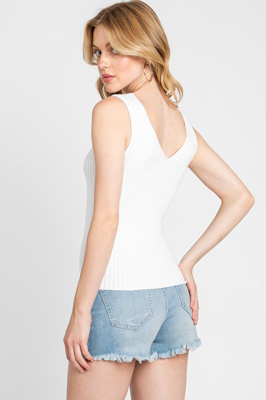 Ribbed Knit V-Neck Top