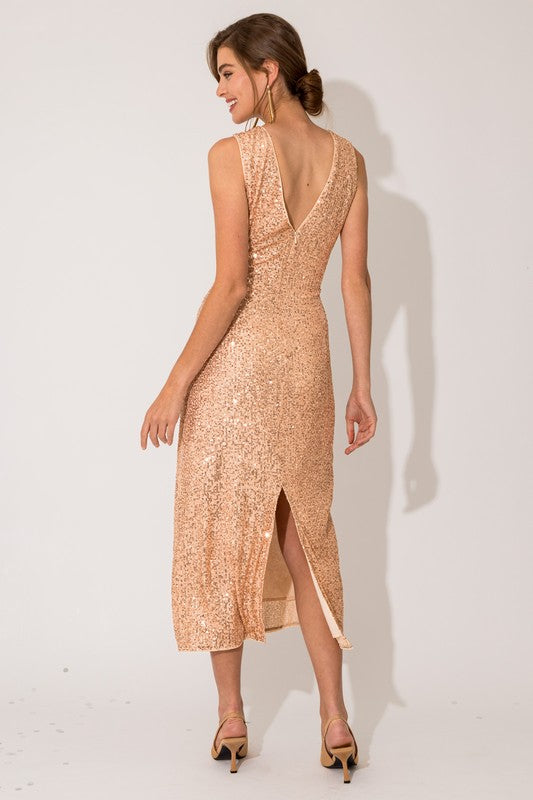 Elegant Champagne Sequin Dress