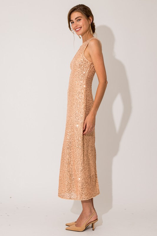 Elegant Champagne Sequin Dress