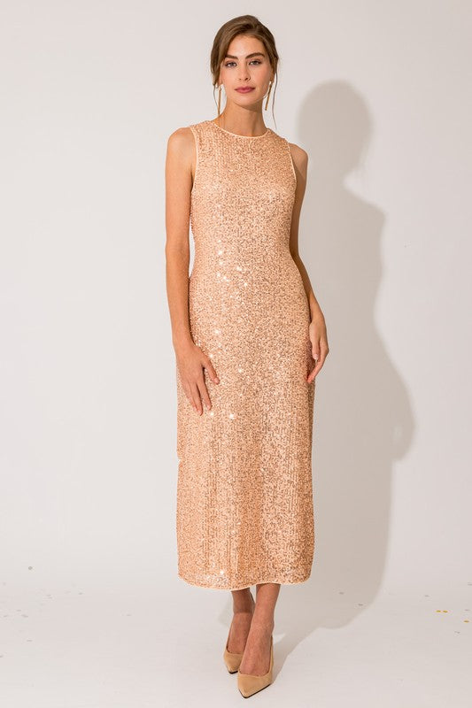 Elegant Champagne Sequin Dress