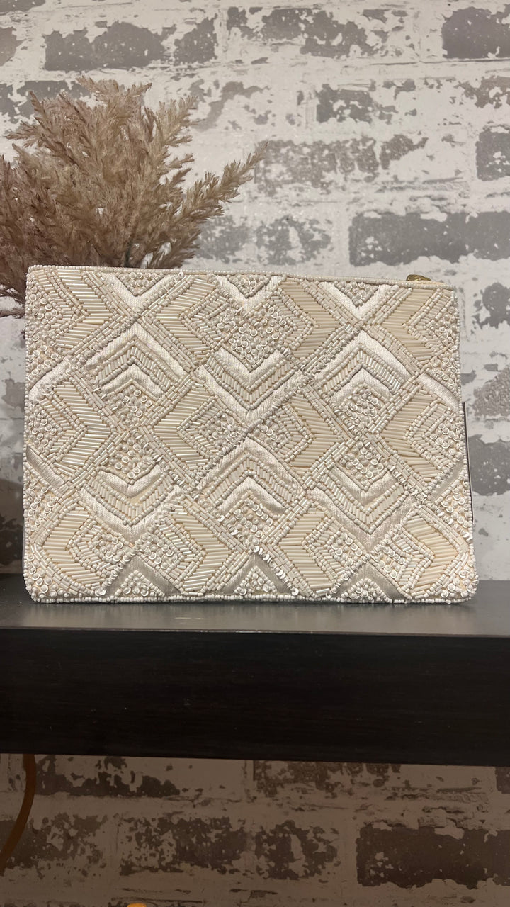 Ivory Beaded Clutch