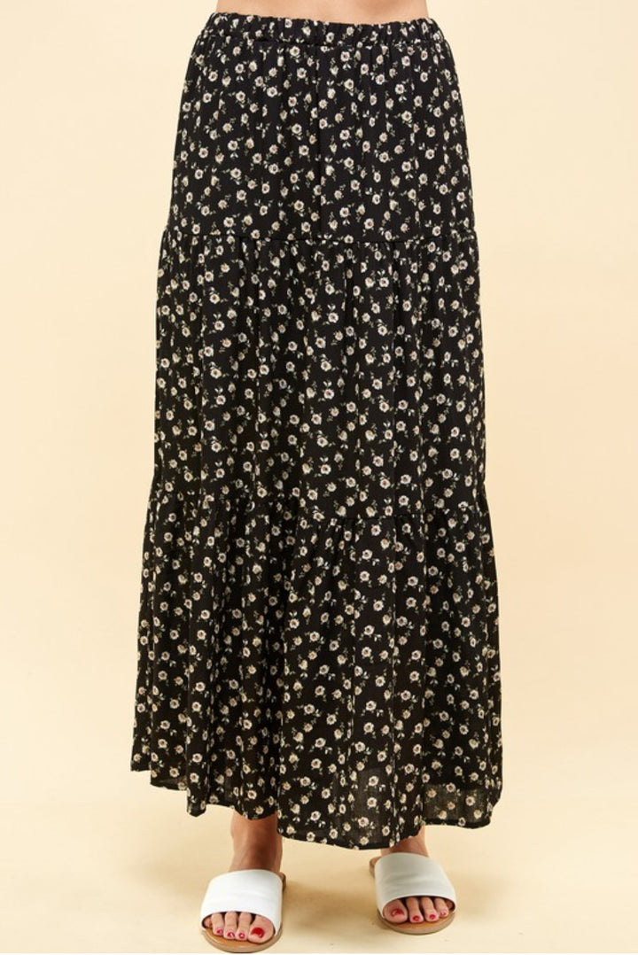 Black floral maxi skirt