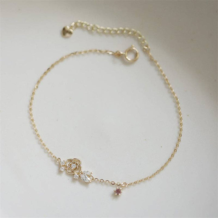 Dainty Rose Flower Charm Bracelet in 925 Sterling Silver