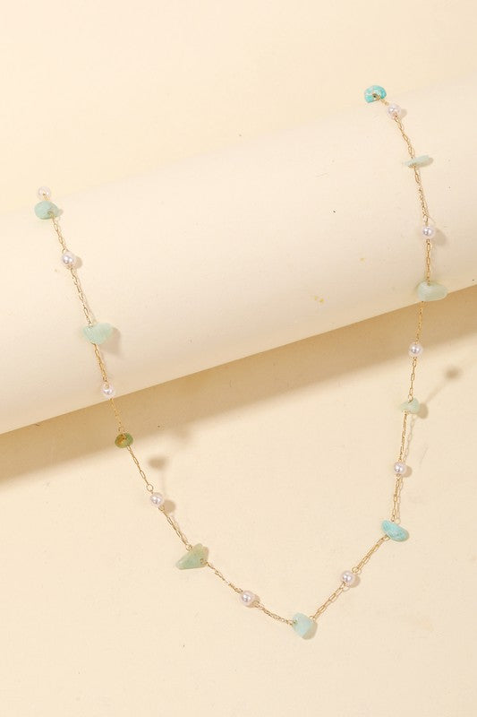 Dainty Stone and Pearl Necklace