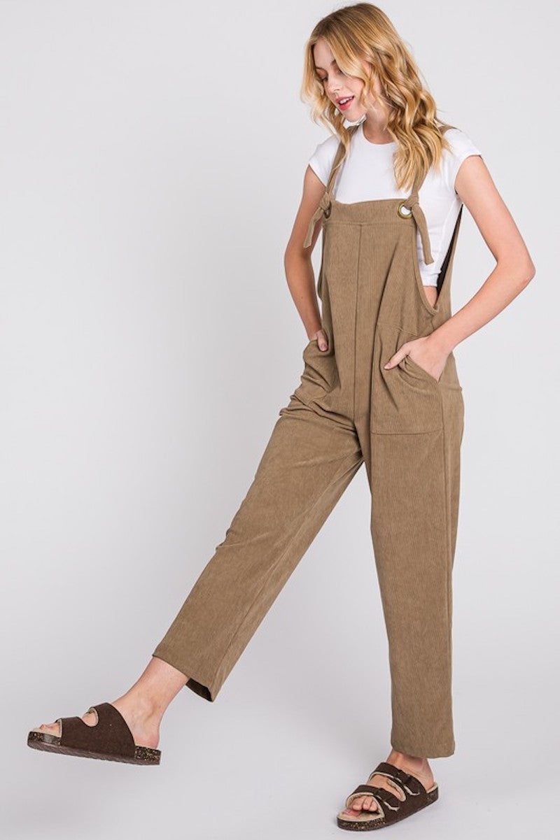 Taupe Tie Overall Jumpsuit