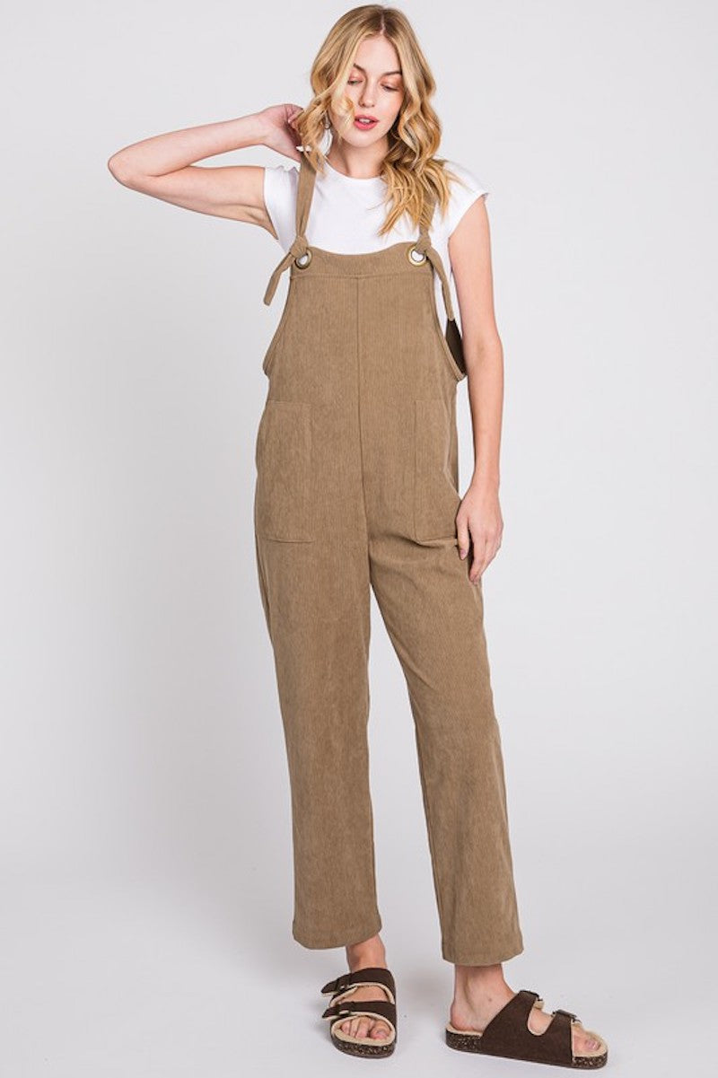 Taupe Tie Overall Jumpsuit