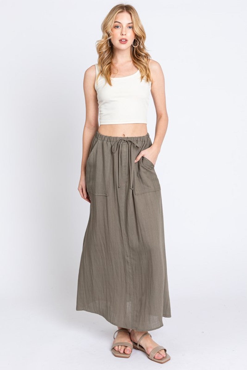 Olive pocket maxi skirt