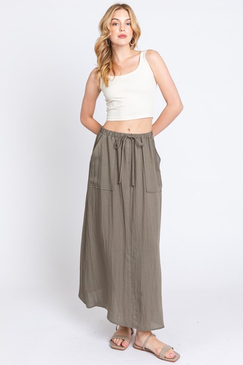 Olive pocket maxi skirt
