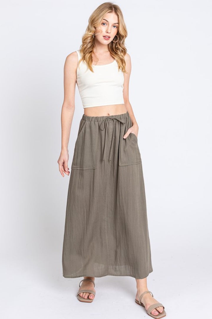 Olive pocket maxi skirt