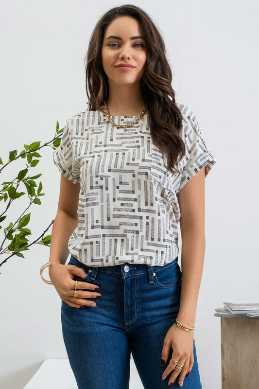 Ivory & black lines blouse