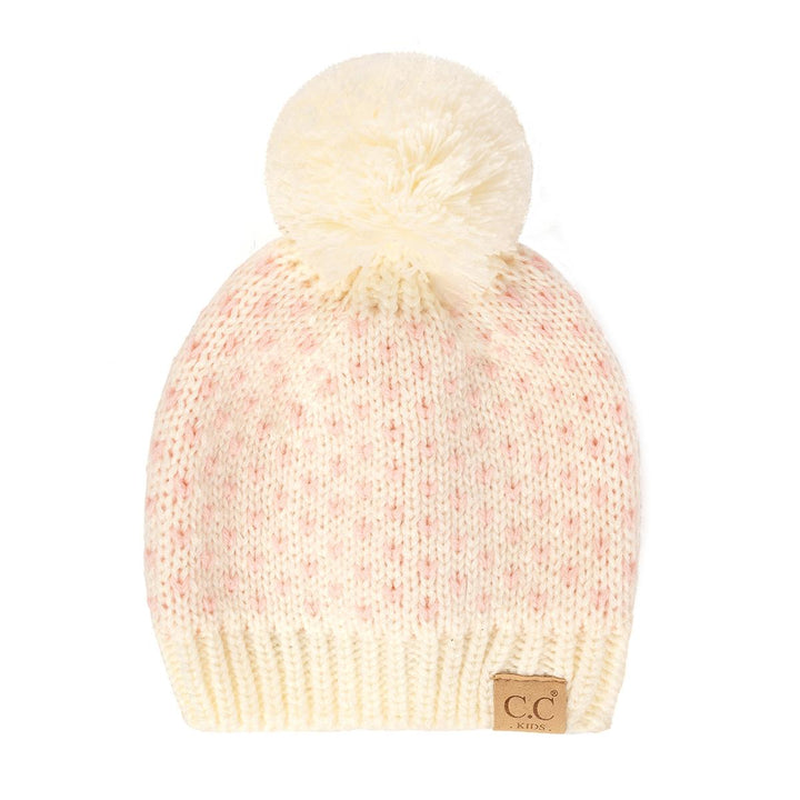 Kids heart pom beanie